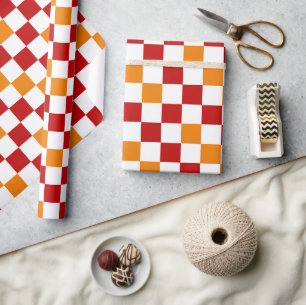 Red White Orange Chequered Pattern Design  Wrapping Paper