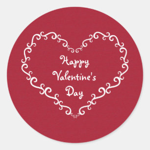 Red & White Ornamental Heart Valentine Stickers