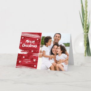 Red & White Painted Merry Christmas Lettered Photo Holiday Card
