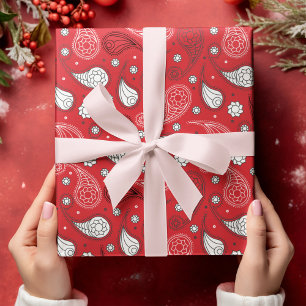 Red & White Paisley Bandanna Pattern Personalise Wrapping Paper