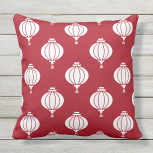 red white paper lanterns oriental outdoor pillow