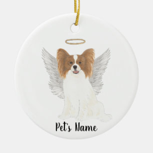 Red & White Papillon Sympathy Memorial Ceramic Ornament