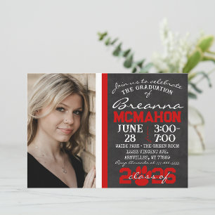 Red & White Paw Print Graduation 2 Photo Invitation