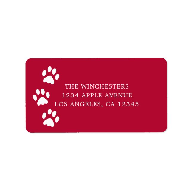 Red & White Paw Prints Address Label (Front)