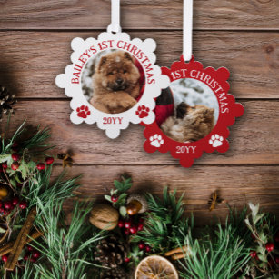 Red White Paw Prints Puppy's 1st Christmas Tree Decoration Card