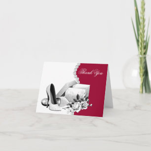 Red White Pearls High Heel Shoes Thank You Cards