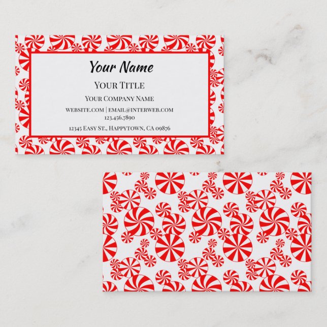 Red White Peppermint Candy Editable Business Card (Front/Back)