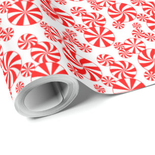 Red White Peppermint Candy Holdiay Pattern Wrappin Wrapping Paper