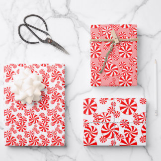 Red White Peppermint Candy Holdiay Pattern Wrapping Paper Sheet