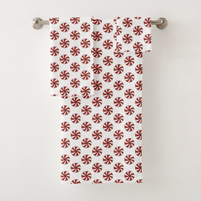 Red White Peppermint Candy Mint Holiday Christmas Bath Towel Set (Insitu)