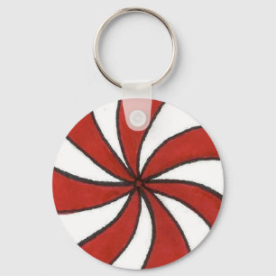 Red White Peppermint Candy Mint Holiday Christmas Key Ring