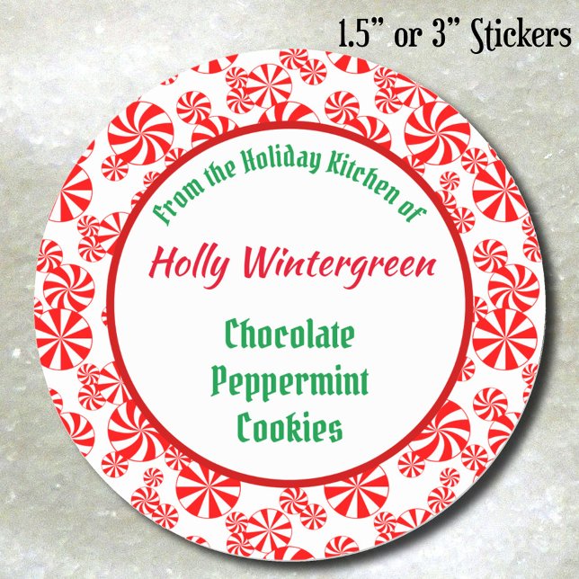 Red White Peppermint Candy Pattern Editable Classic Round Sticker (Peppermint Candy Pattern recipe sticker)