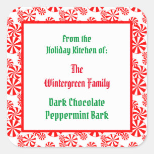 Red White Peppermint Candy Pattern Editable  Square Sticker