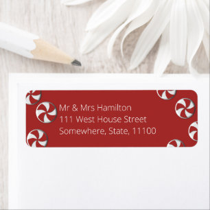 Red & White Peppermint Candy Return Address Label