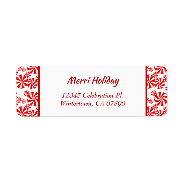 Red White Peppermint Editable Return Address Label (Front)
