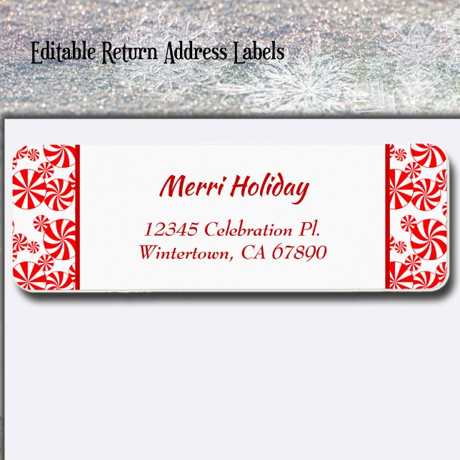 Red White Peppermint Editable Return Address Label (Red White Peppermint Editable Return Address Label)