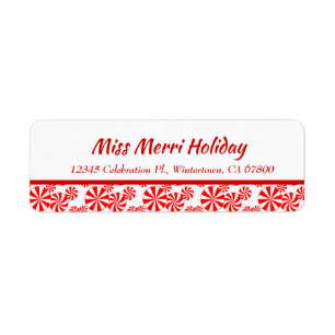 Red White Peppermint Editable Return Address Label