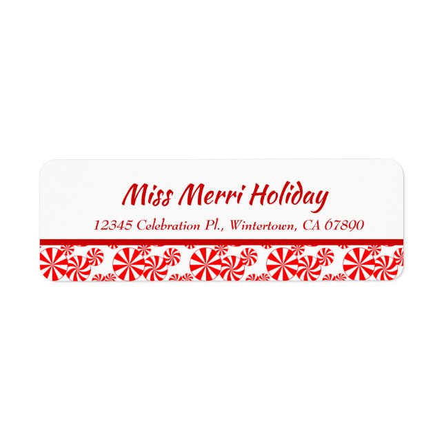 Red White Peppermint Editable Return Address Label (Front)