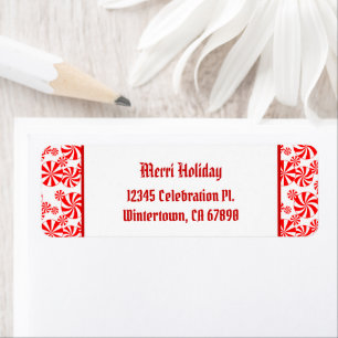 Red White Peppermint Pattern Custom Return Address Label