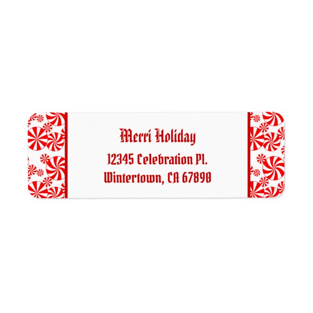 Red White Peppermint Pattern Custom Return Address Label (Front)