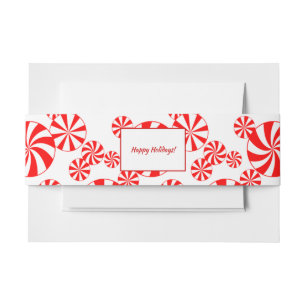 Red White Peppermint Pattern Editable Invitation Belly Band