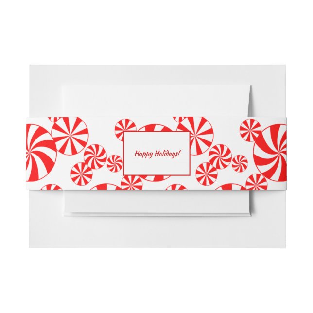 Red White Peppermint Pattern Editable Invitation Belly Band (Front Example)