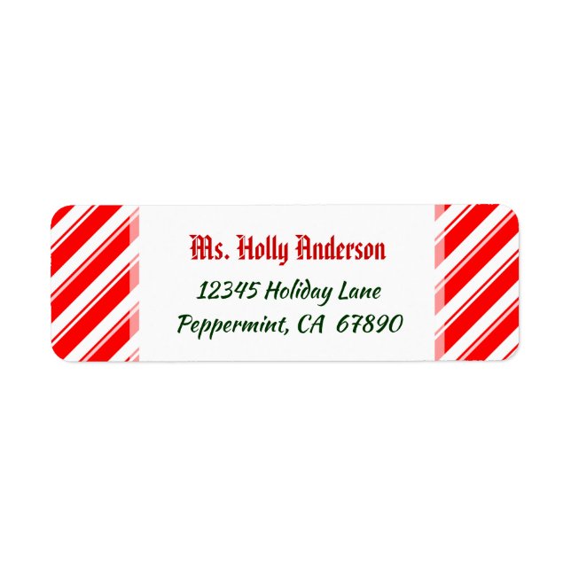 Red White Peppermint Stripes Custom Return Address Label (Front)