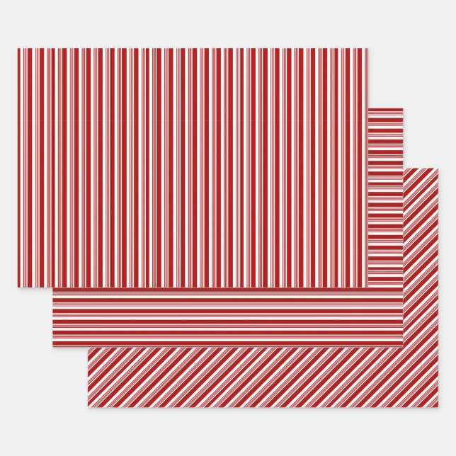 Red White Peppermint Stripes Wrapping Paper Sets (Set)
