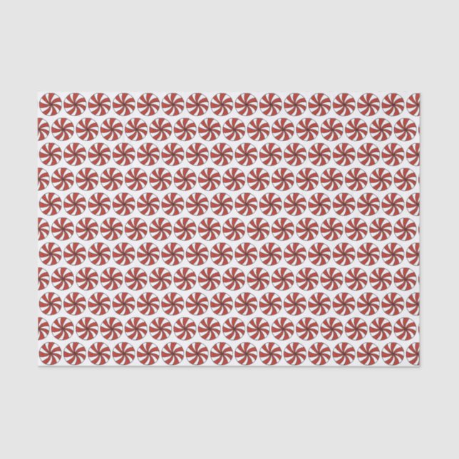 Red White Peppermint Swirl Mint Candy Christmas Tissue Paper (Front)
