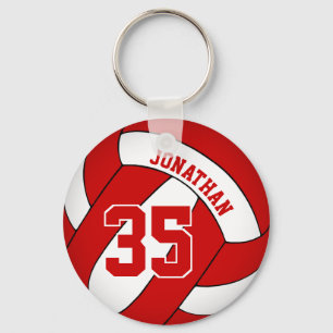 red white personalised boys' volleyball key ring