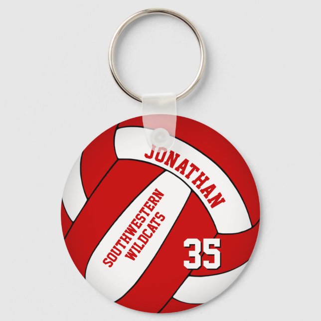 red white personalised boys' volleyball key ring (Front)