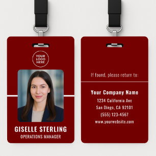 Red White Personalised Employee ID Card Badge