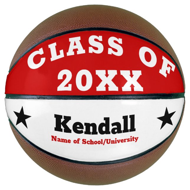 Red White Personalised Graduation Basketball (Front)