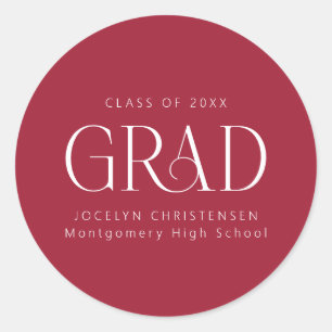Red White Personalised Modern Graduation Classic Round Sticker