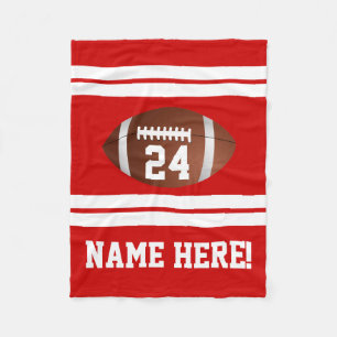 Red White Personalised Name Team Colours Football Fleece Blanket