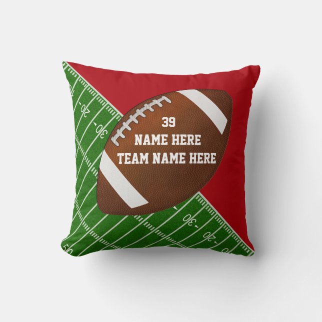 Red, White Personalized Football Team Gift Ideas Cushion (Front)