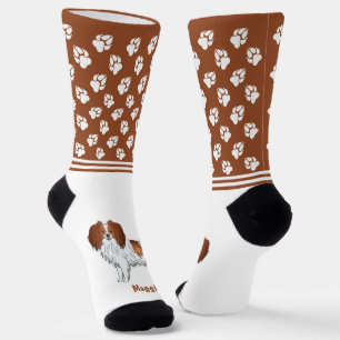 Red White Phalène Dog With Personalised Pet Name Socks