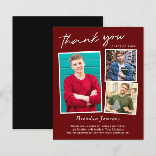 Red White Photo Graduation Thank You Card