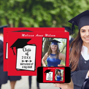 Red White Photo Modern Graduate Party Invitation