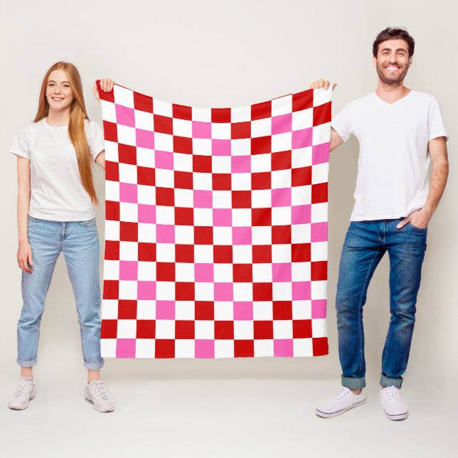 Red White Pink Checkered Pattern Design  Fleece Blanket (In Situ)