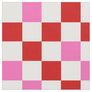 Red White Pink Chequered Pattern Design Fabric