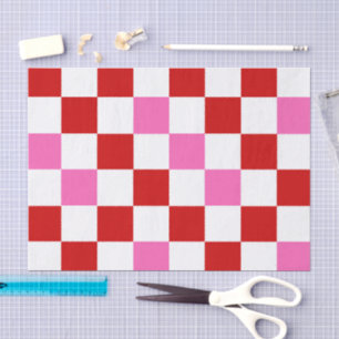 Red White Pink Chequered Pattern Design Tissue Paper