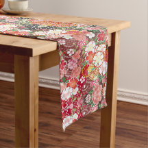 Red White Pink Japanese Floral Cotton Dining 