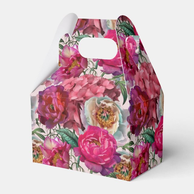 Red White Pink Peonies & Hydrangea Flowers Favour Box (Front Side)