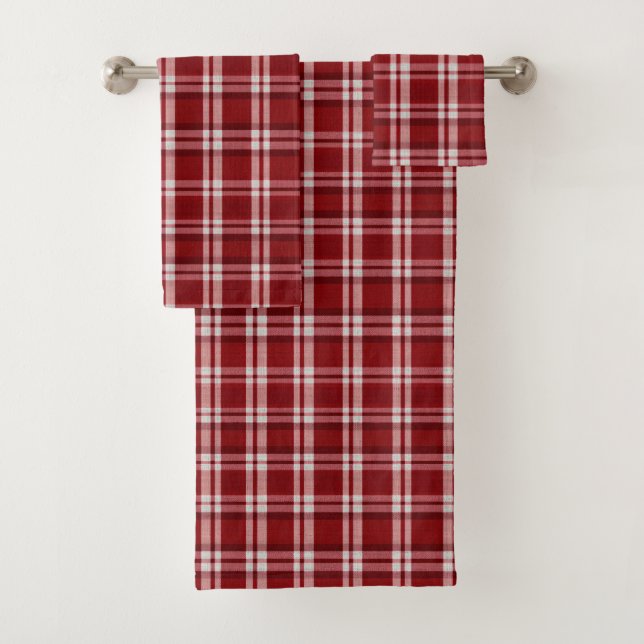 Red White Plaid Bath Towel Set (Insitu)