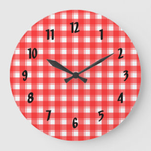 Red White Plaid Black Numbers Clock
