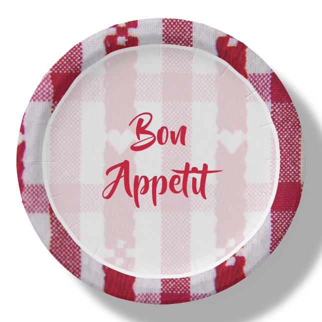 Red & White Plaid Bon Appetit Paper Plate (Creator Uploaded)