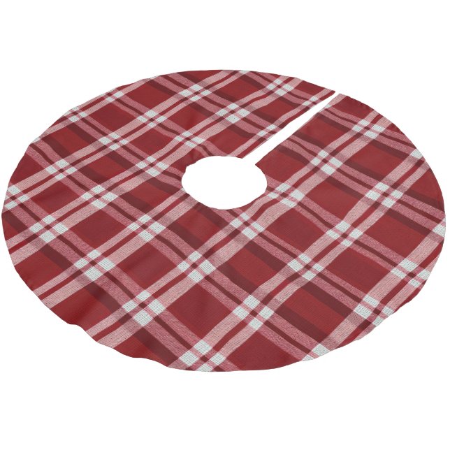 Red White Plaid Brushed Polyester Tree Skirt (Angled)