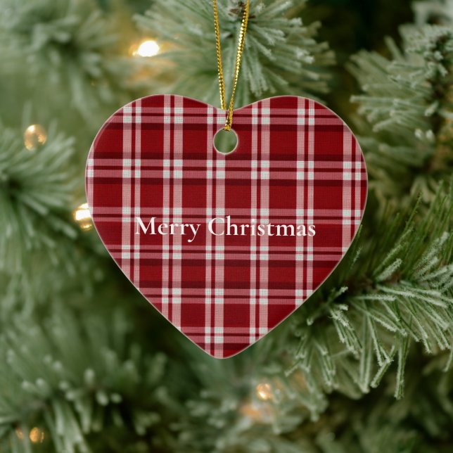 Red White Plaid Ceramic Ornament (Tree)