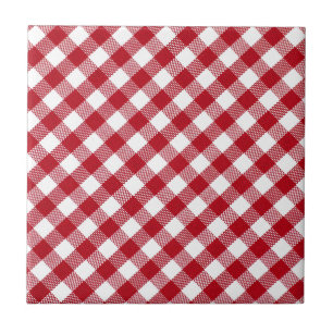 Red & White Plaid Checked - Choose Your Colour Ceramic Tile